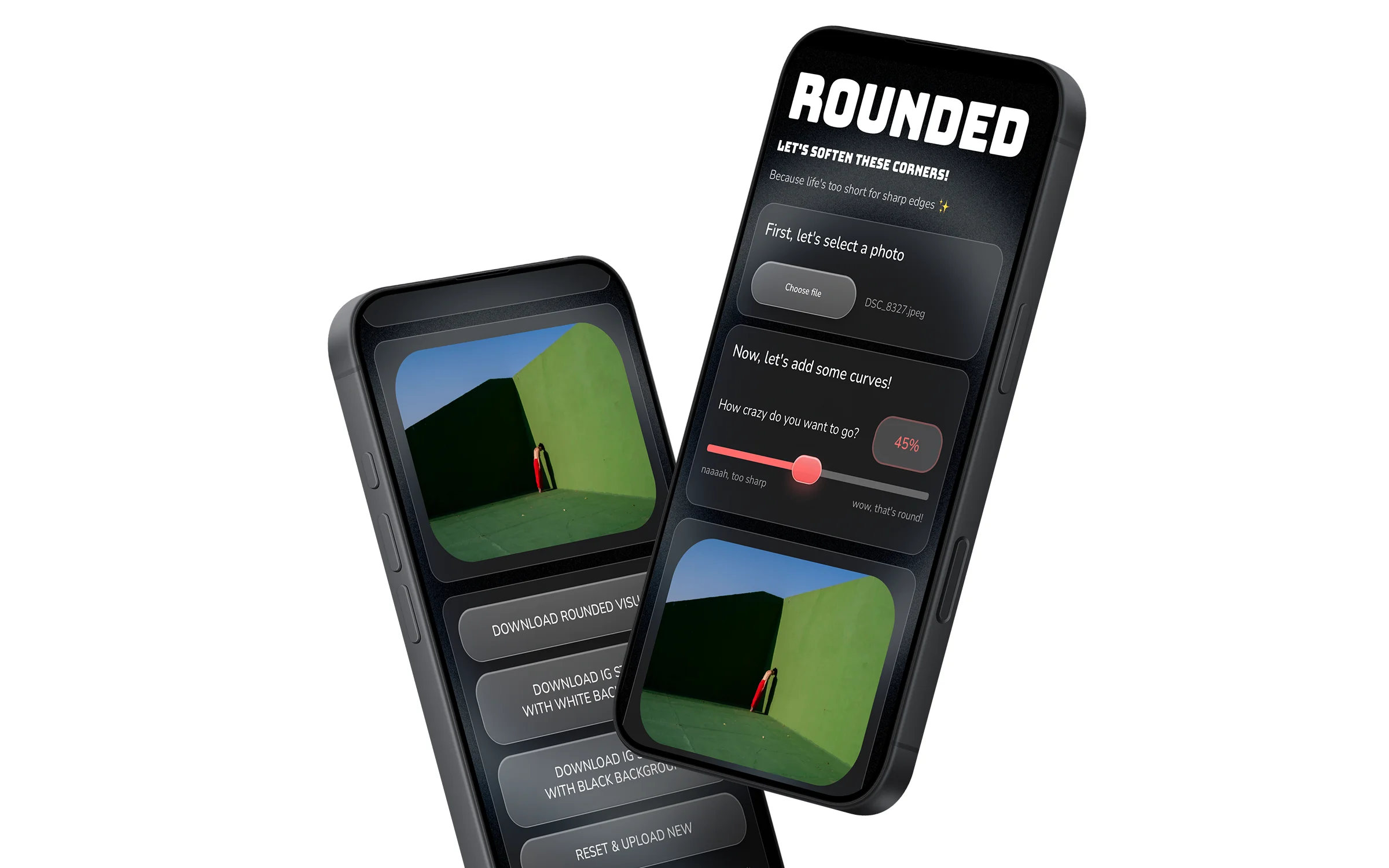 Mobile phone mockup presenting the Rounded application.