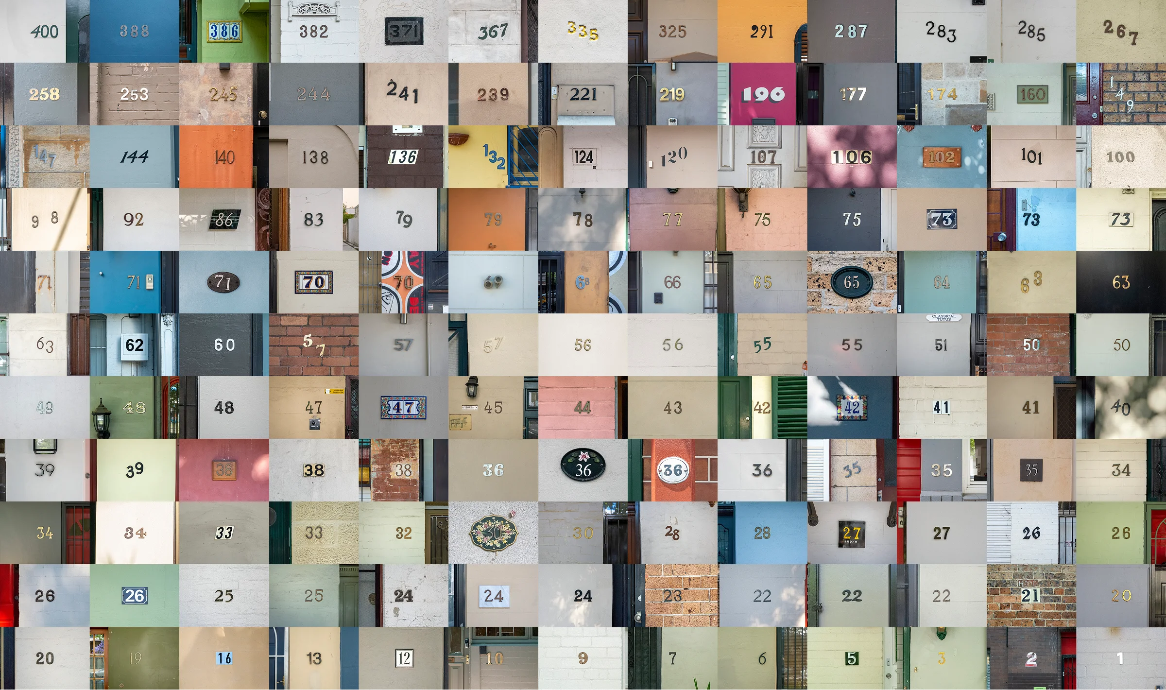 Collection of photographs of door numbers in Sydney.